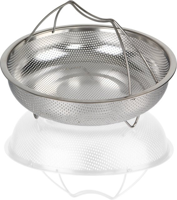 tastyWay Dampfkorb aus Edelstahl in Silber mit Griffen für Schnellkochtopf, runder Dämpfkörbe mit Abtropffläche - Bild 1