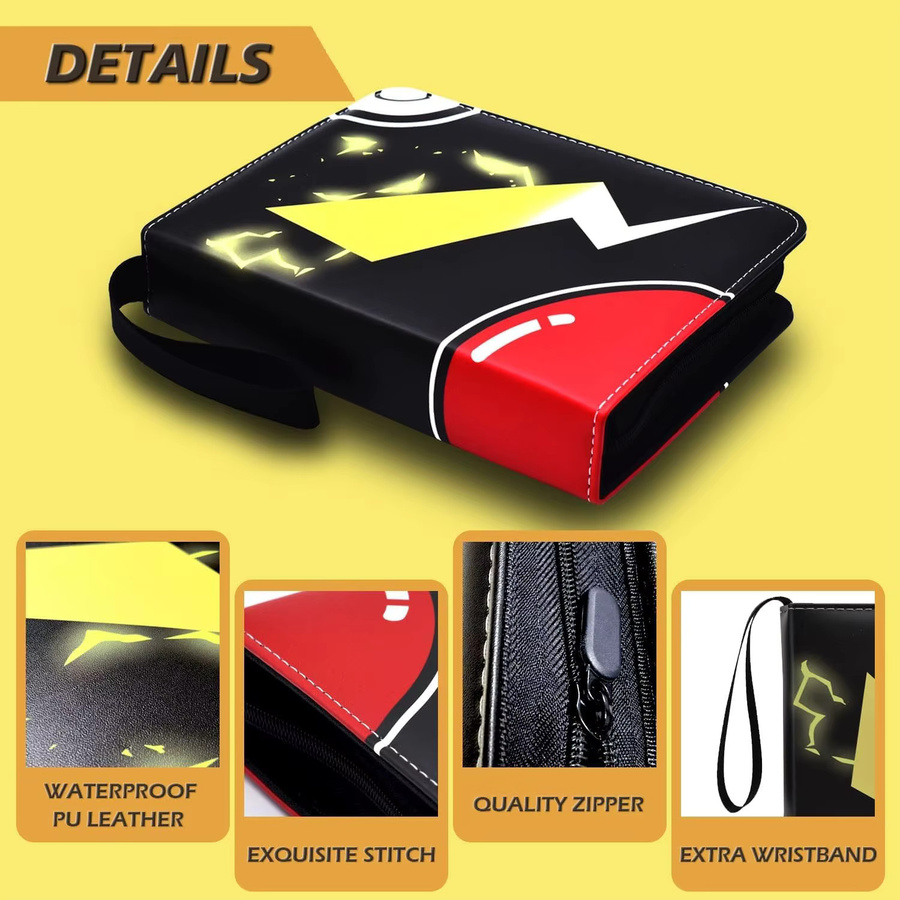 Karten-Sammelalbum aus schwarzem PU-Leder mit 480 Taschen und Reißverschluss für MTG und Sportkarten - Bild 4