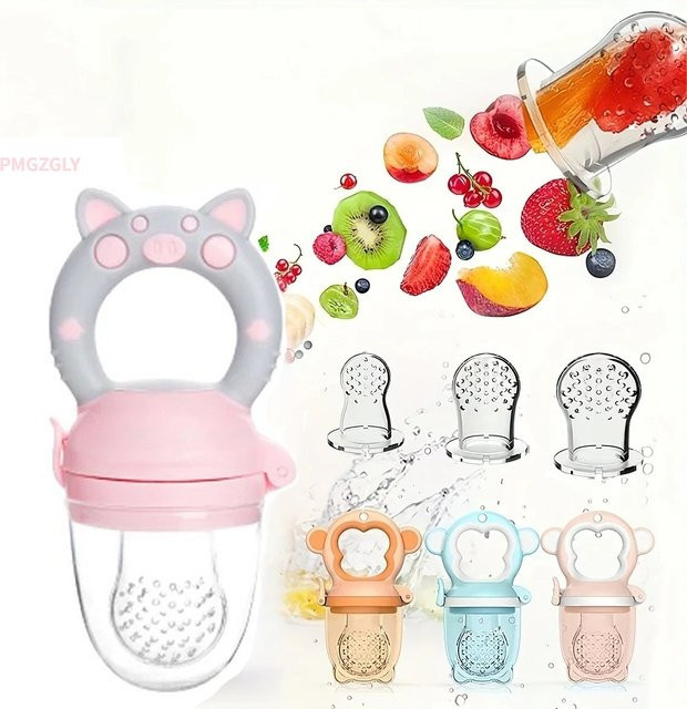 XUNYI 3er-Set Baby Obst Feeder aus Silikon in Kaninchen-Form mit Mesh-Taschen und Griffring, Lila - Bild 1