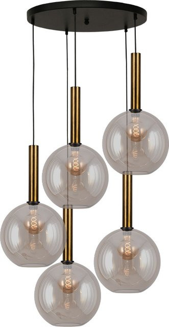 Masterlight Bella 2 Pendelleuchte 5-flammig rund aus Glas und Messing in Gold und Fumé-Glas - Bild 1