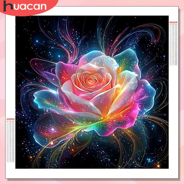 HUACAN Diamant-Malset mit Rosen-Blumenmuster in Pink und Multicolour, rundes Mosaik-Kunstset aus Kunststoff und Leinwand, Durchmesser: 20 cm - Bild 1
