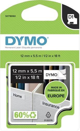 DYMO D1 Hochleistungs-Schriftbandkassette aus Polyester, Farbe: Weiß, Schriftfarbe: Schwarz, Breite: 12 mm, Länge: 5,5 m - Bild 1