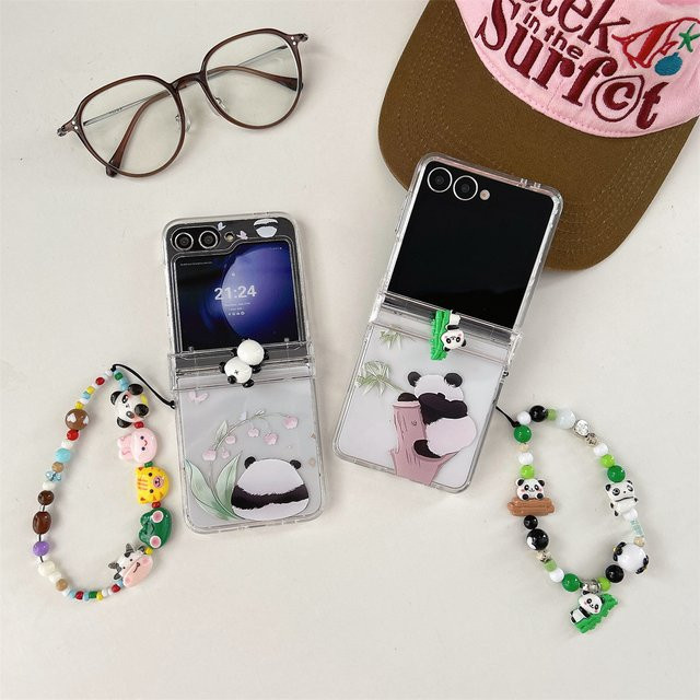 3D Panda und süße Katze Handyhülle mit Handgelenkschlaufe für Samsung Galaxy Z Flip 7 FE 6 5 4 3, transparent - Bild 1