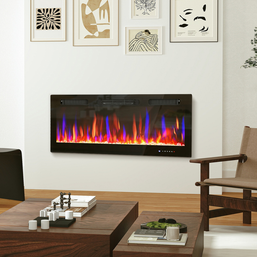 HOMCOM Elektrokamin mit Heizung in Schwarz, 1800W Wandkamin mit 12 farbigen 3D Flammeneffekten, Fernbedienung und Thermostat - Bild 2