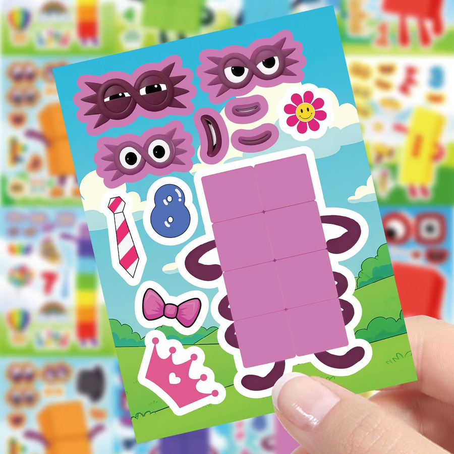 Cartoon-Zahlenblock-Puzzle Make-A-Face-Aufkleber Lernspiel, 8-16-teiliges Set - Bild 2