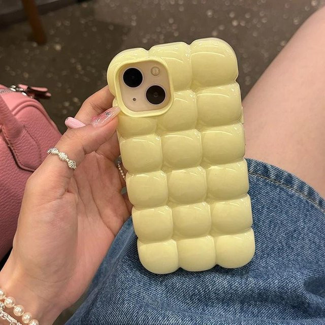 Stoßfeste 3D Block Gitter Handyhülle aus weichem Silikon für Apple iPhone in Gelb - Bild 1
