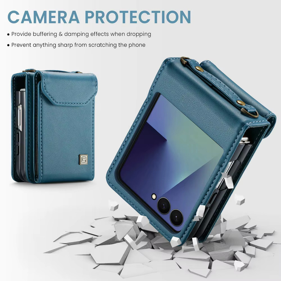 Crossbody Leder Brieftasche Kartenhalter Hülle für Samsung Galaxy Z Flip 8, Flip7, Flip6, Flip5 und Galaxy Z Flip7 FE in Braun oder Blau - Bild 3