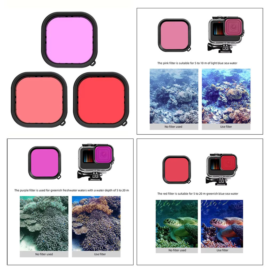 GoPro Action Camera Zubehör-Set für Hero 13 12 11 10 9 mit wasserdichtem Gehäuse, Silikonhülle, Displayschutzfolien, Batterieseitenabdeckung und Filtern - Bild 5
