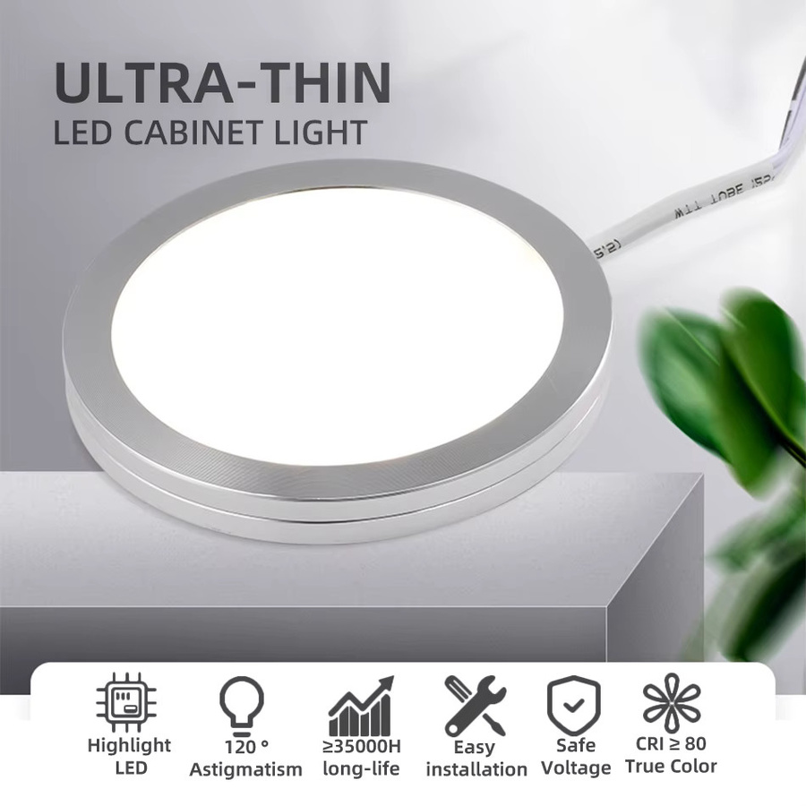 Lebeisenf Ultradünne LED Deckenleuchte in Silber, dimmbar, runder Spot für Küchenschrank und Möbel, 3000 K Warmweiß - Bild 2