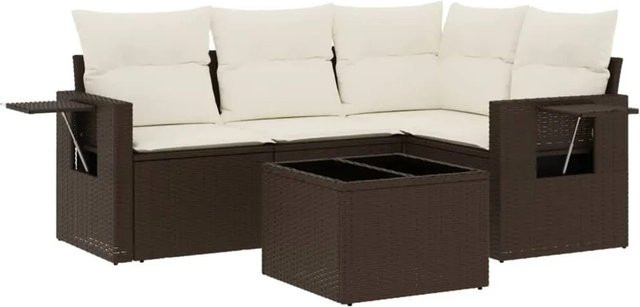 vidaXL 5-tlg. Garten-Sofagarnitur in L-Form aus Polyrattan mit Kissen, Braun - Bild 1