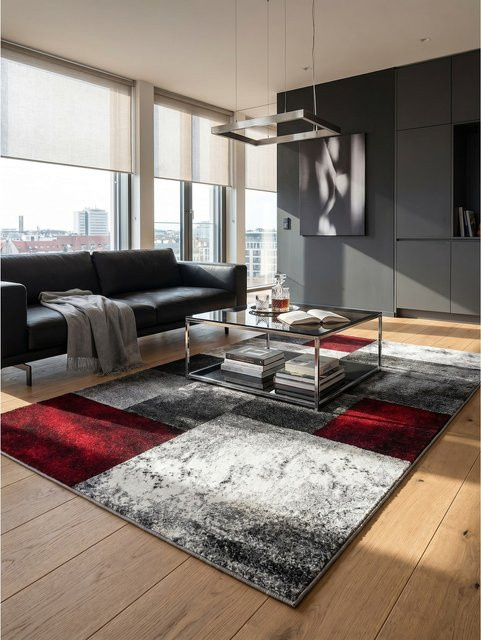 Kurzflorteppich LATEMAR von KADIMA DESIGN, modern, kariert, rot, aus Polypropylen, B: 140 cm, T: 200 cm - Bild 1