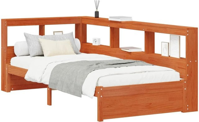 vidaXL Bücherregal-Bett aus Massivholz Kiefer mit Kopfteil und Speicher in Braun, B/T/H: 108,5 x 80 x 200 cm - Bild 1