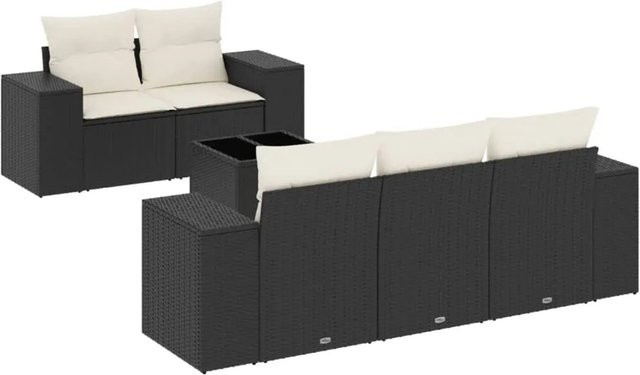 vidaXL 6-tlg. Garten-Sofagarnitur aus Poly-Rattan in Schwarz mit Kissen und Stauraum - Bild 1