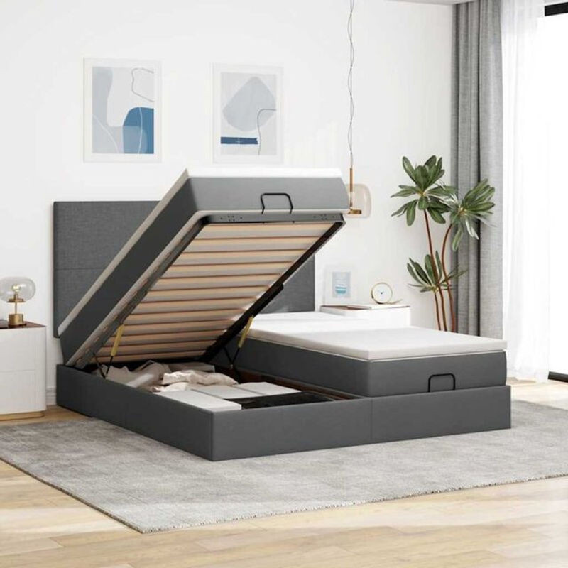 Vidaxl Polsterbett Ottoman mit Matratze und LED in Dunkelgrau B/T/H: 180 x 200 x 118 cm - Bild 1