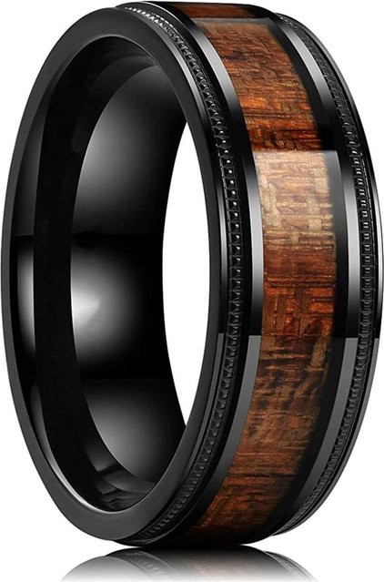YIRAN Ring Edelstahl, Regenbogen Abalone Muschel, Koa Holz, Unisex - Bild 1