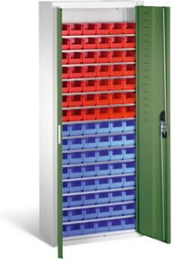C+P Magazinschrank mit 91 Sichtlagerkästen und Türen, Farbe Resedagrün und Lichtgrau, H: 169,0 cm, B: 70,0 cm, T: 30,0 cm - Bild 1