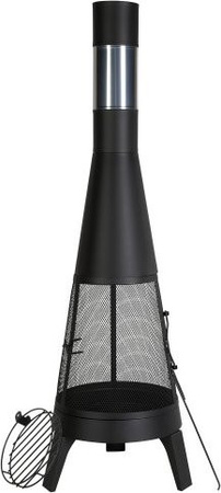 VEVOR Gartenkamin Chiminea aus Stahl in Schwarz mit Grillrost und Kamindeckel, Höhe: 149,5 cm, Durchmesser: 50,8 cm