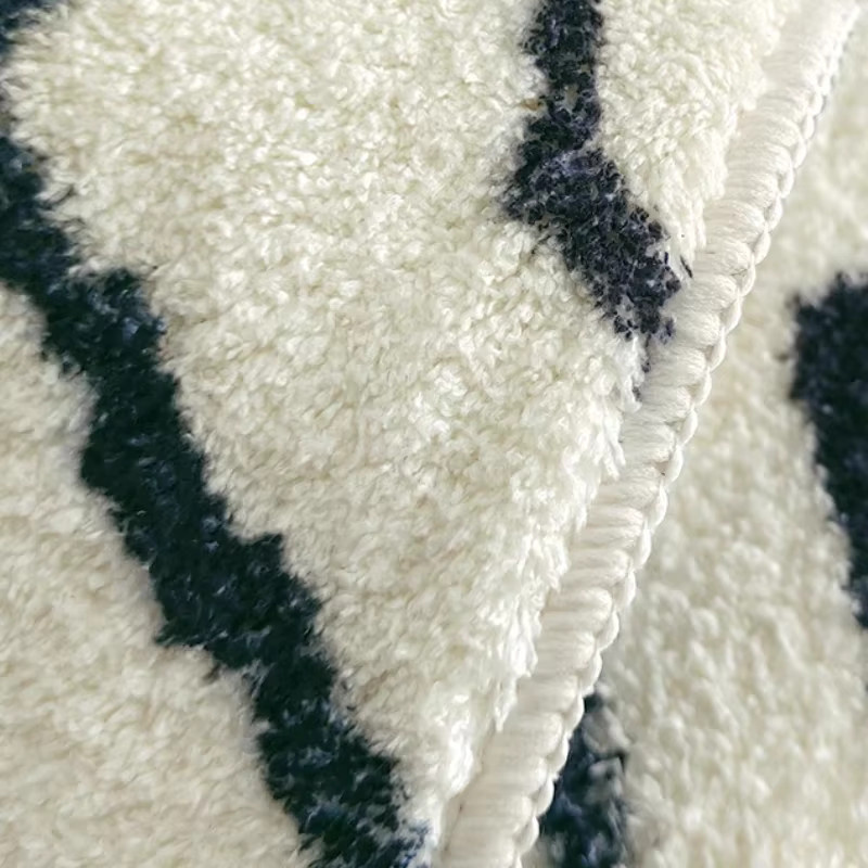 VIKAMA Teppich mit geometrischem Linienmuster in Schwarz-Weiß, moderner Plüschteppich für Wohnzimmer, Schlafzimmer oder Home Office - Bild 2