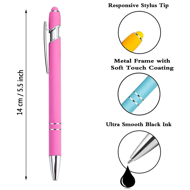 50er Set Wodemaya 2 in 1 Metall Kugelschreiber mit Stylus Touchscreen für Büro und Schule in Schwarz und Mehrfarbig - Bild 2