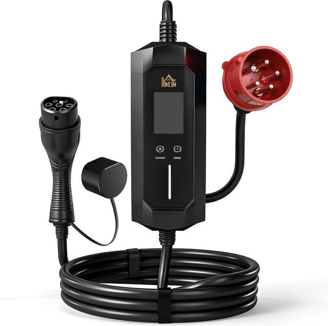 HOMCOM Mobile Wallbox 11kW Typ 2 Ladekabel 8m CEE 16A auf Typ 2, Schwarz, IP65 tragbares EV Ladegerät für Elektrofahrzeuge und Plug-in-Hybride mit einstellbarer Ladeleistung und Zeitvorwahl - Bild 1