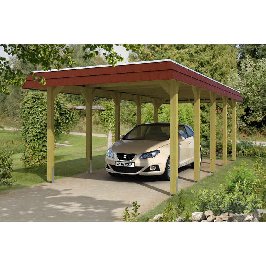 Skan Holz Carport Spreewald mit Walmdach und Blende in Rot, B: 741 cm, T: 345 cm - Bild 2
