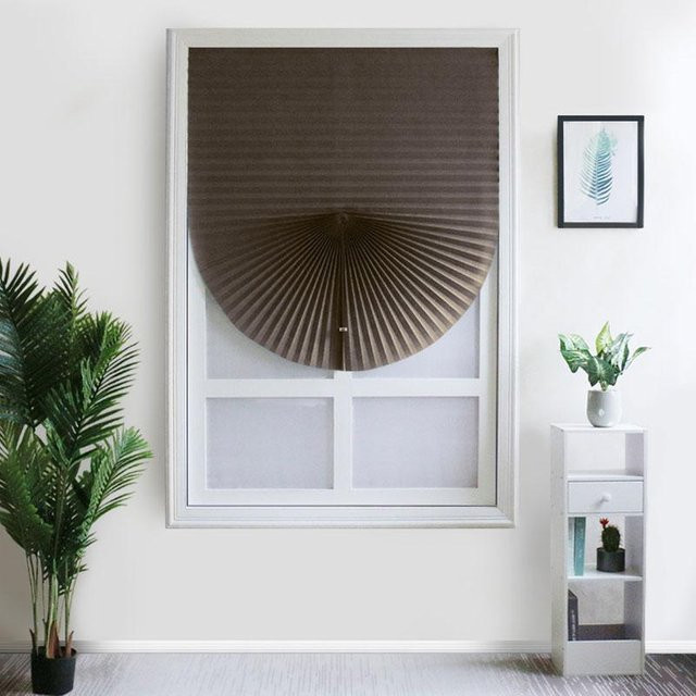 Selbstklebender Plissee-Vorhang für Fenstertüren, halbtransparente Jalousie aus Polyester, Farbe: Kaffeebraun, B: 90 cm, H: 150 cm - Bild 1