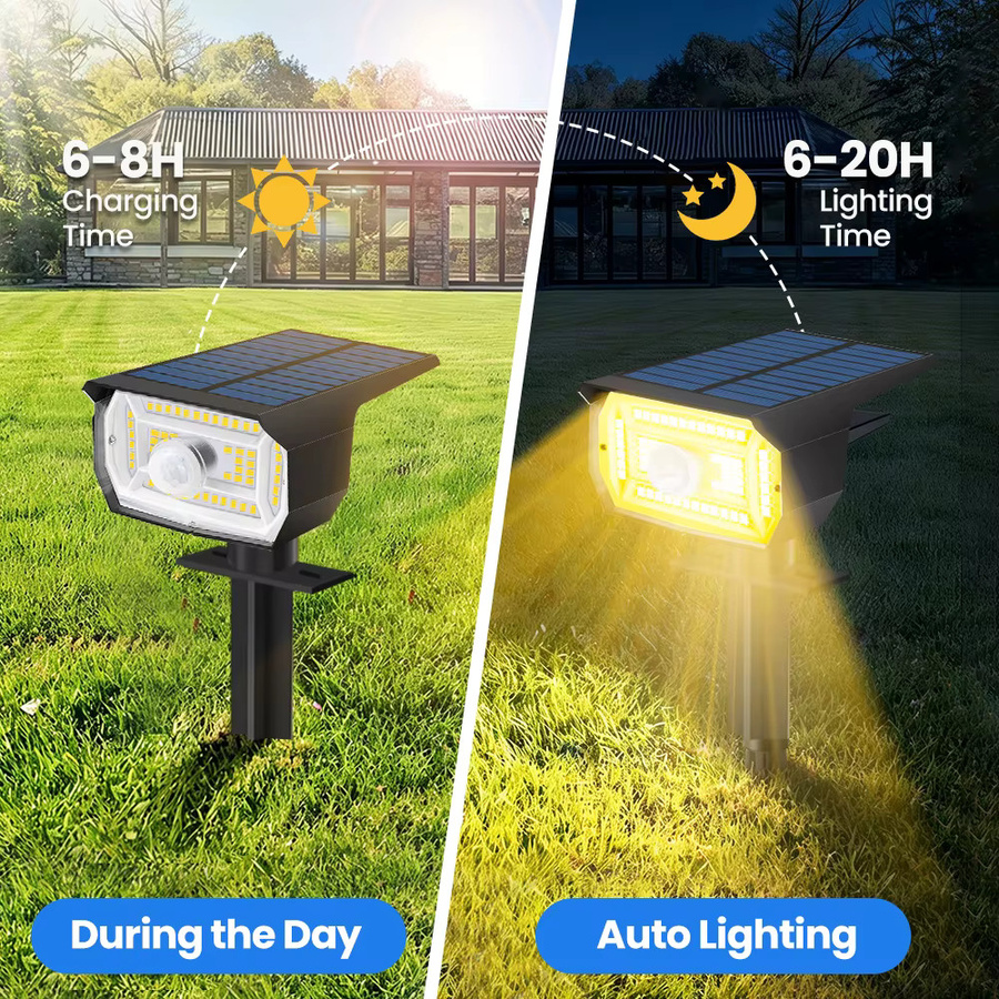 Solar-LED-Spotleuchten für den Außenbereich mit Bewegungssensor und 56 LEDs in Schwarz, wasserdichte Gartenbeleuchtung für Hof, Wand und Wege - Bild 4