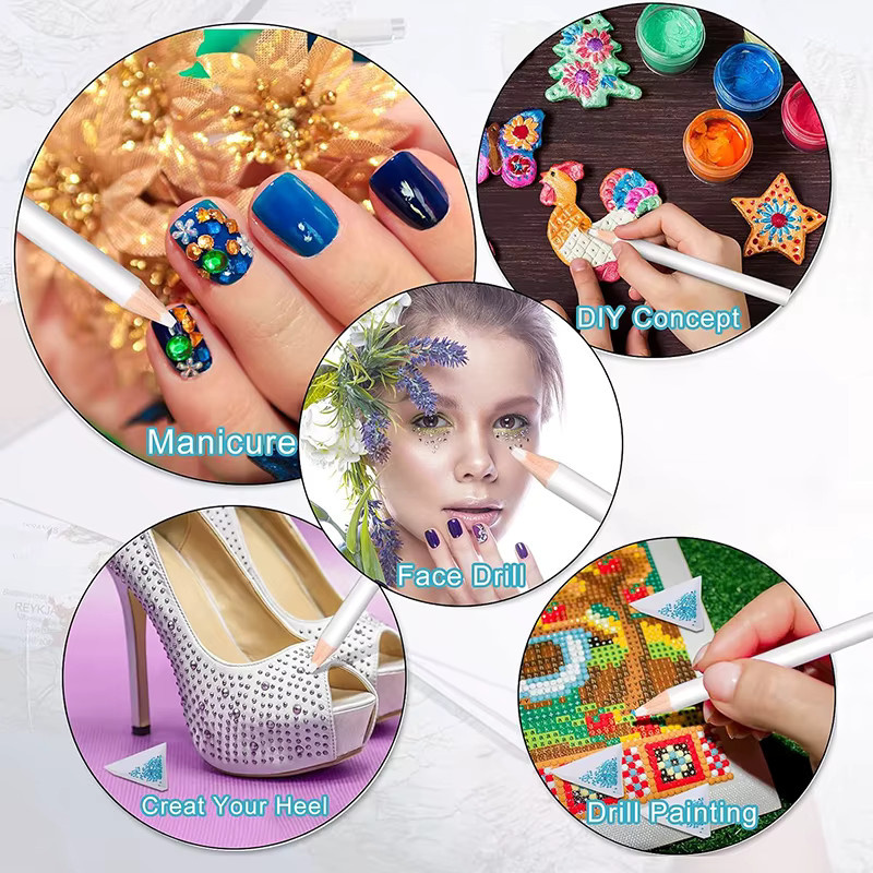 JEARLYU Nagel-Dotting-Stift, Weißer Wachsstift, Strass-Kristall-Perlen-Applikator - Bild 2