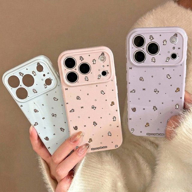 AKABEILA Handyhülle mit niedlichem Katzen-Cartoon für iPhone, stoßfeste weiche TPU-Abdeckung, Farbe: Lila - Bild 1