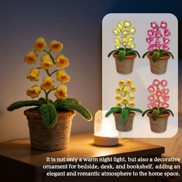Handgefertigte Häkel-Orchidee im Topf als LED-Nachtlicht in Mehrfarbig mit warmweißem Licht für dein Schlafzimmer oder deinen Schreibtisch - Bild 1