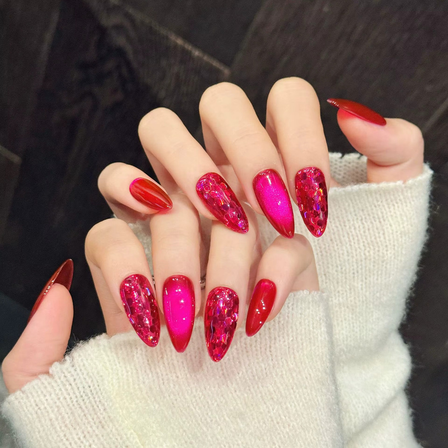 YADORNOS Katzenauge Nageldesign, rosarot, glänzend, 10 Stück - Bild 2