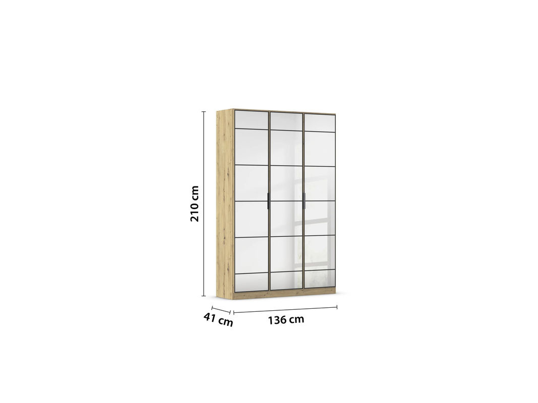 RAUCH Acero Garderobenschrank 3-türig mit Spiegeltüren in Eiche, B/T/H: 136 x 41 x 210 cm - Bild 3