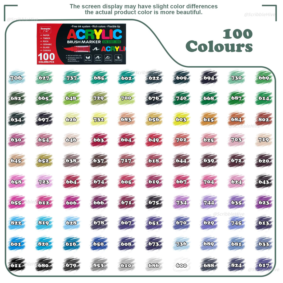 Professionelle Acryl-Farbmarker Set mit 100 Farben und weicher Pinselspitze für DIY-Bastelarbeiten in Multicolour - Bild 2