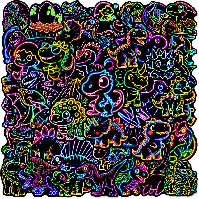 Rspctou Cartoon-Dinosaurier-Aufkleber, Neon-Graffiti, wasserdicht - Bild 1