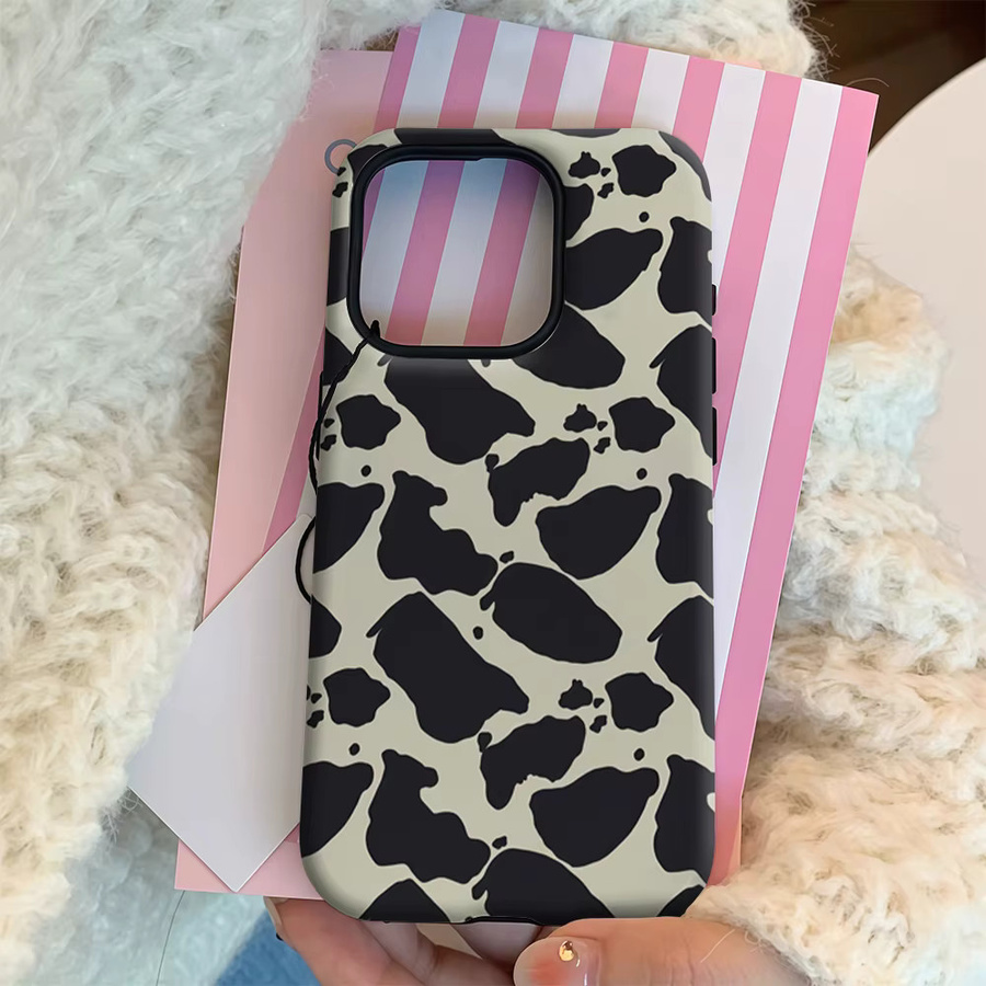 Handyhülle mit schwarz-weißem Kuh-Print für Apple iPhone 17 16 15 14 13 12 11 Pro Max Plus mit doppelschichtiger Rückseite - Bild 4