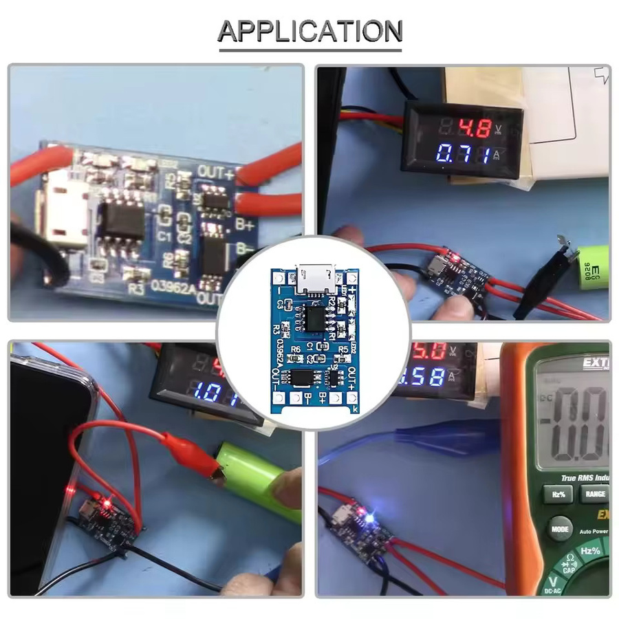 TP4056 Lithium-Akku-Lademodul mit Schutzfunktion für 18650 Li-Ion Akkus, Typ-C und Micro-USB, Blau - Bild 5