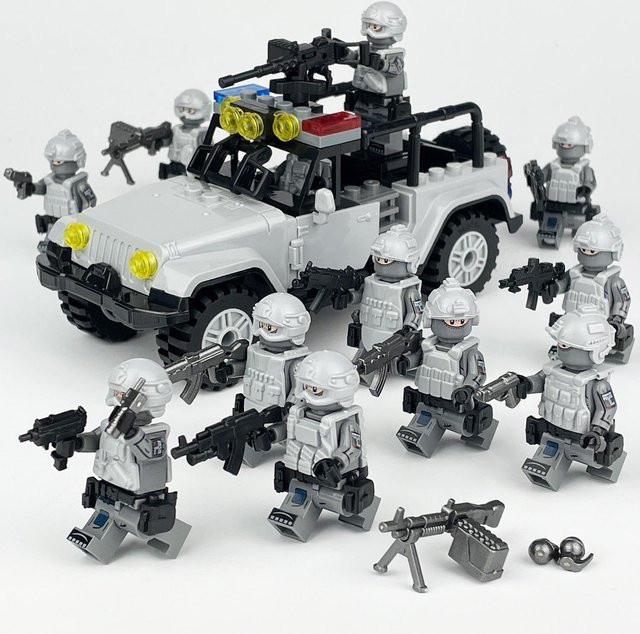 Yiran toy Polizei-Militär-Anzug-Banditen-Kämpfer-Kriegsland- und See-Jeep-Kompakt-Partikel-Konstruktionsbaustein-Spielzeugpuppen, ab 14 Jahre - Bild 1