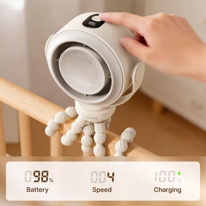 360 Grad drehbarer tragbarer Mini-Ventilator in Schwarz mit 5 Stufen für Kinderwagen und Autositz - Bild 3