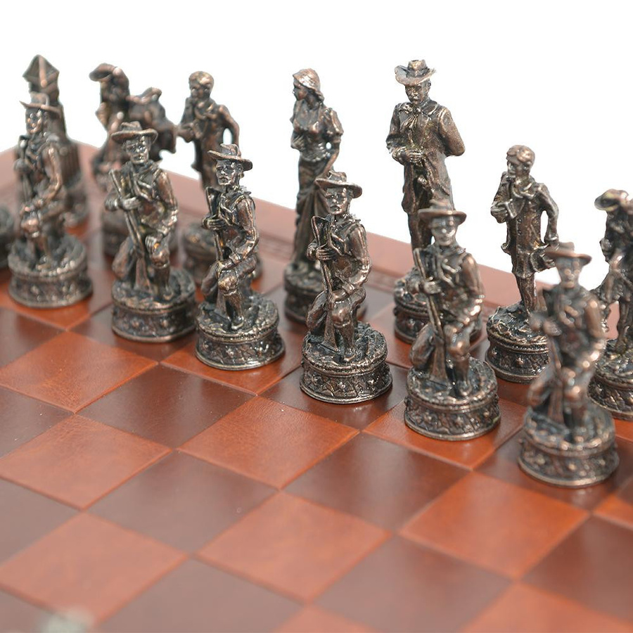 Happy Time For kids Schach Schachfiguren-Set aus Metall mit Kunstleder-Schachbrett 32-teiliges Set - Bild 3
