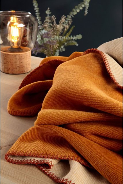 Biederlack Wohndecke Melange Doubleface in Orange und Beige, B/B: 200 x 150 cm - Bild 2