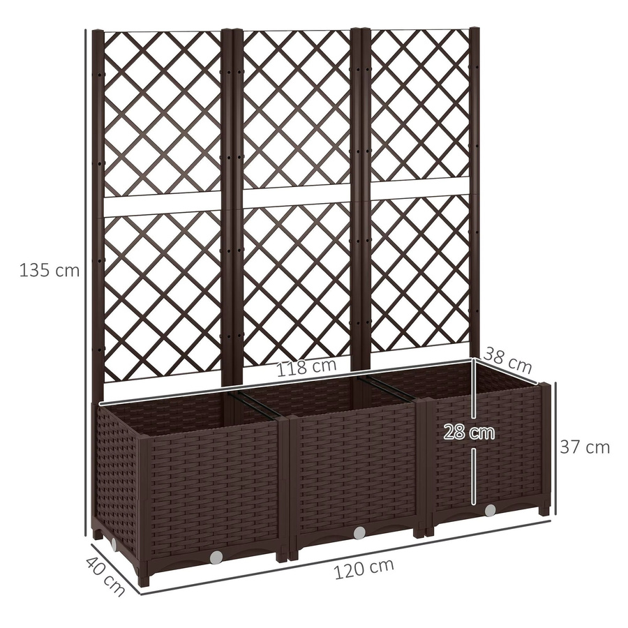 Outsunny Blumenkasten mit Trellis aus Kunststoff in Braun, B/T/H: 120 x 40 x 135 cm - Bild 4