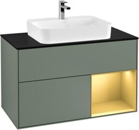 V&B Waschtischunterschrank Finion 100 Wandmontage mit LED-Beleuchtung und Regalfächern, lackiert - Bild 1