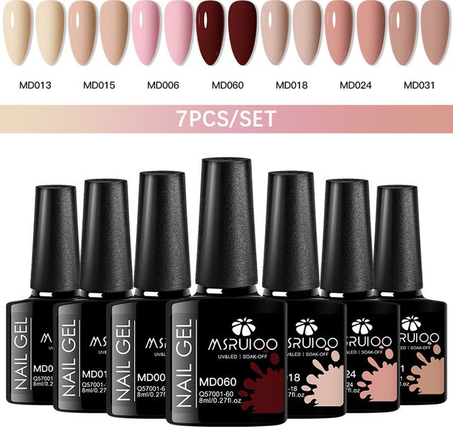 MSRUIOO Gel-Nagellack-Set, Nude Pink, Glänzend, 7-teilig - Bild 1