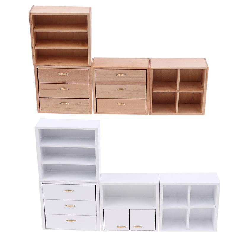 Yiran toy 1 Miniatur-Wohnzimmerschrank für Puppenhaus im Maßstab 1/12 mit 4 Fächern in Weiß und Holzfarben - Bild 1