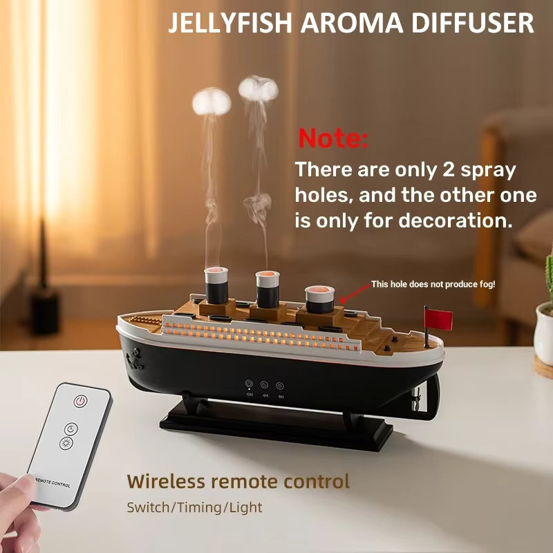 LINYILIGHT Aroma-Diffusor Modellschiff mit Farbwechsel-Licht, Fernbedienung und Timer für Büro und Wohnzimmer - Bild 3