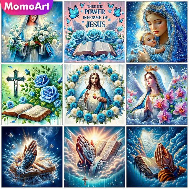 Momoart Diamant-Stickerei Jesus und Jungfrau Maria Strass-Mosaik Kunstwerk in Multicolour für das Wohnzimmer - Bild 1