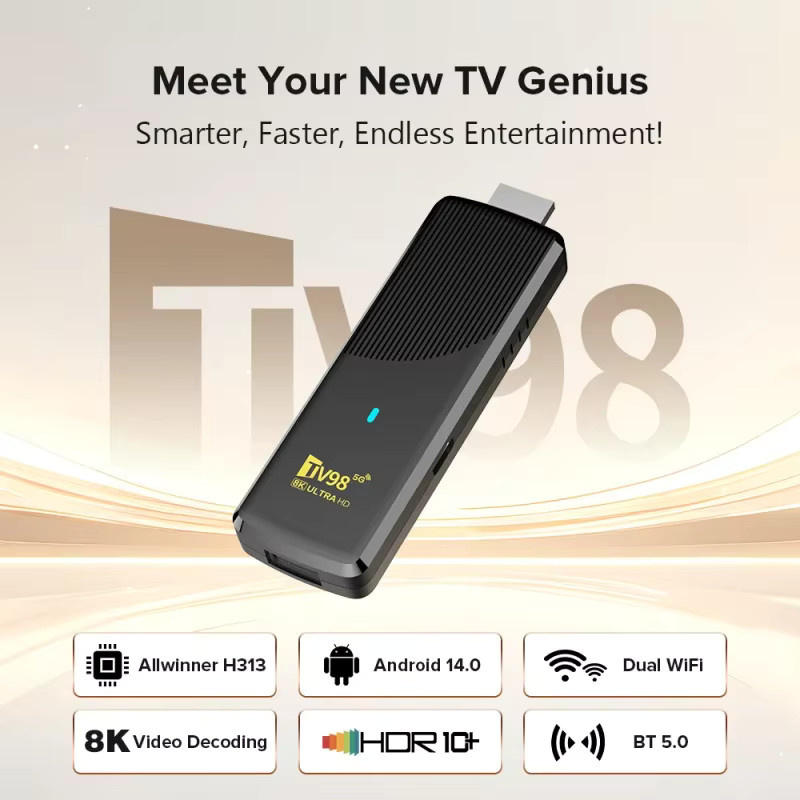 CLIBABIQBOX TV98 ATV X9 TV-Stick mit 8GB RAM und 128GB Speicher, Android 14.0, Allwinner H313 Quad-Core, WLAN, 4G, 5G, BT5.0, Sprachassistent, HD 4K 8K IPTV, Schwarz - Bild 4