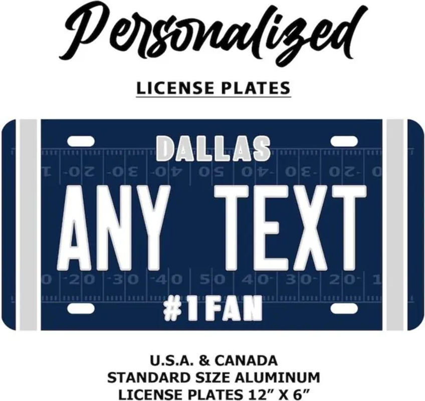 Personalisiertes Dallas Cowboys Aluminium-Nummernschild von Hello Young in Blau und Weiß zur Wanddekoration - Bild 1
