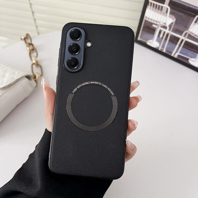 MagSafe Magnetisches Kabelloses Ladecase für Samsung Galaxy A55 A35 A25 A15 A54 A34 A24 A14 A36 A26 A16 in Schwarz aus Leder - Bild 1