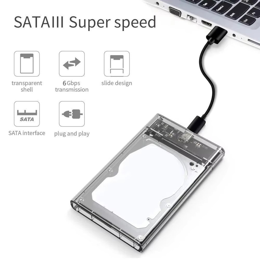 RongFast USB 3.0 Externes 2,5 Zoll SATA Festplattengehäuse mit UASP, Transparent, USB-A Anschluss - Bild 5